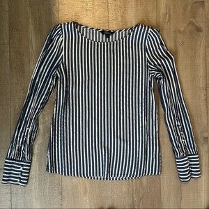 Express Long Sleeve Striped Metallic Blouse in Blue